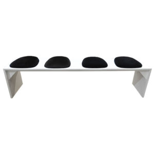 white seminar bench for conferences with black seat pads
