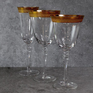 Patterned Gold Rim Glassware Set Hire