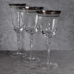 Patterned Silver Rim Glassware Set Hire